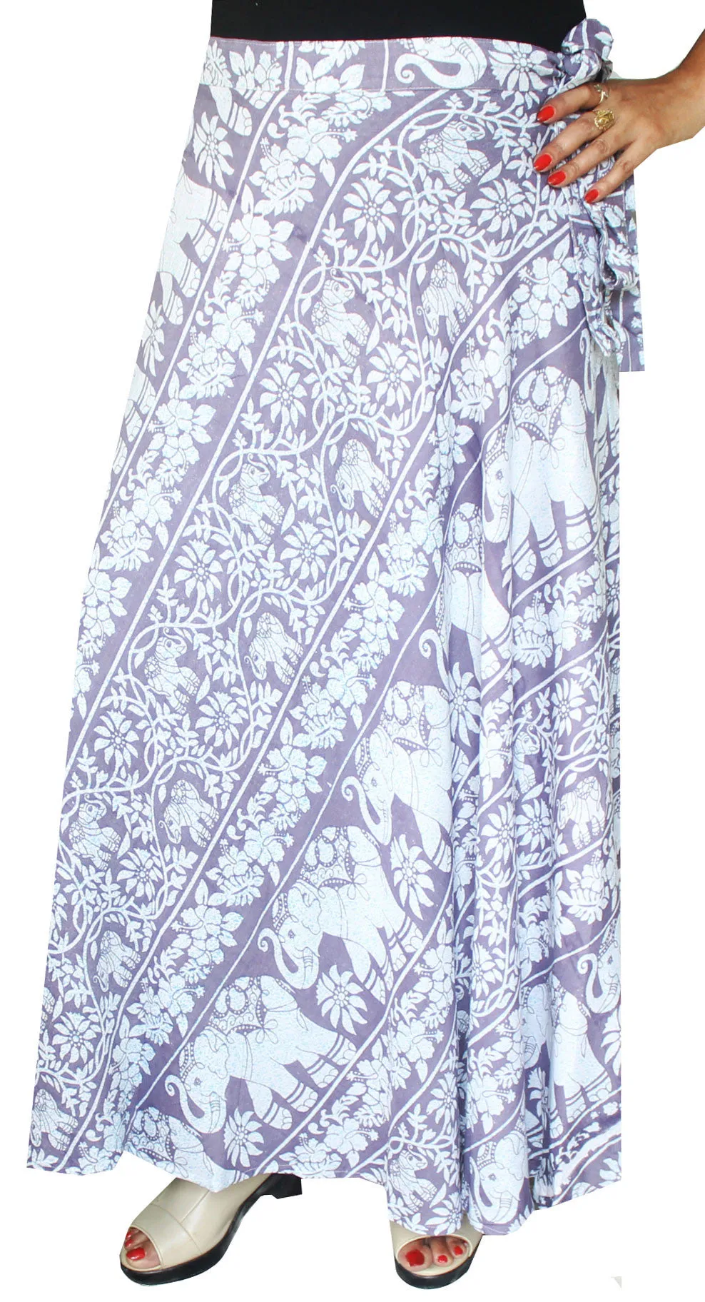 Printed Long Rayon Wrap Around Skirt India Women (Blue)