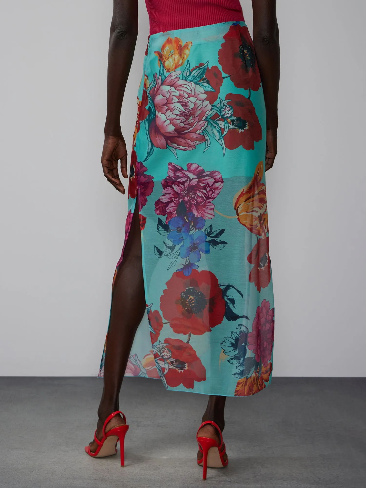 Printed Organza Maxi Skirt