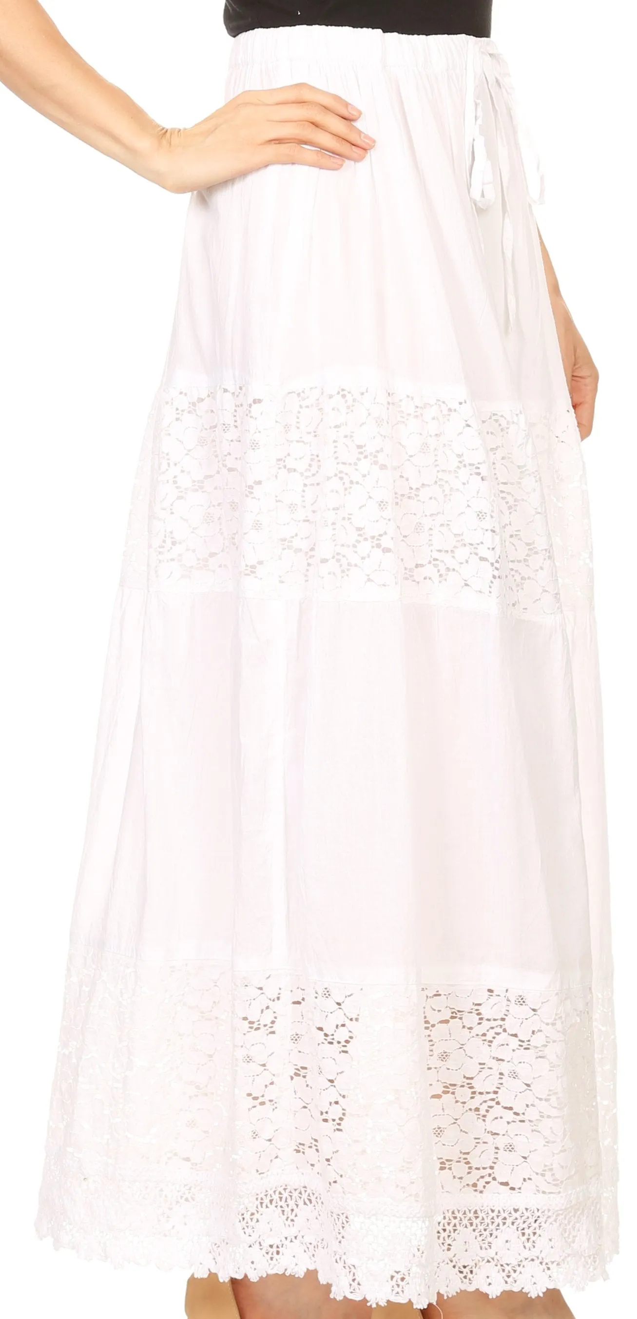 Sakkas Franchesca Boho Lace Skirt with Elastic Waistband