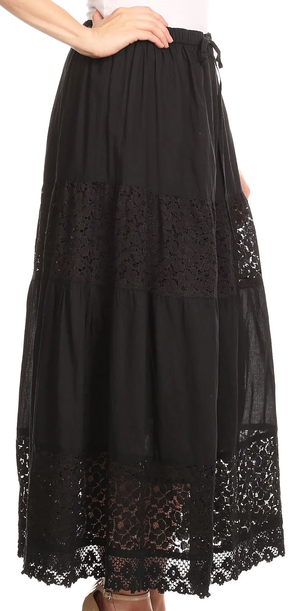 Sakkas Franchesca Boho Lace Skirt with Elastic Waistband