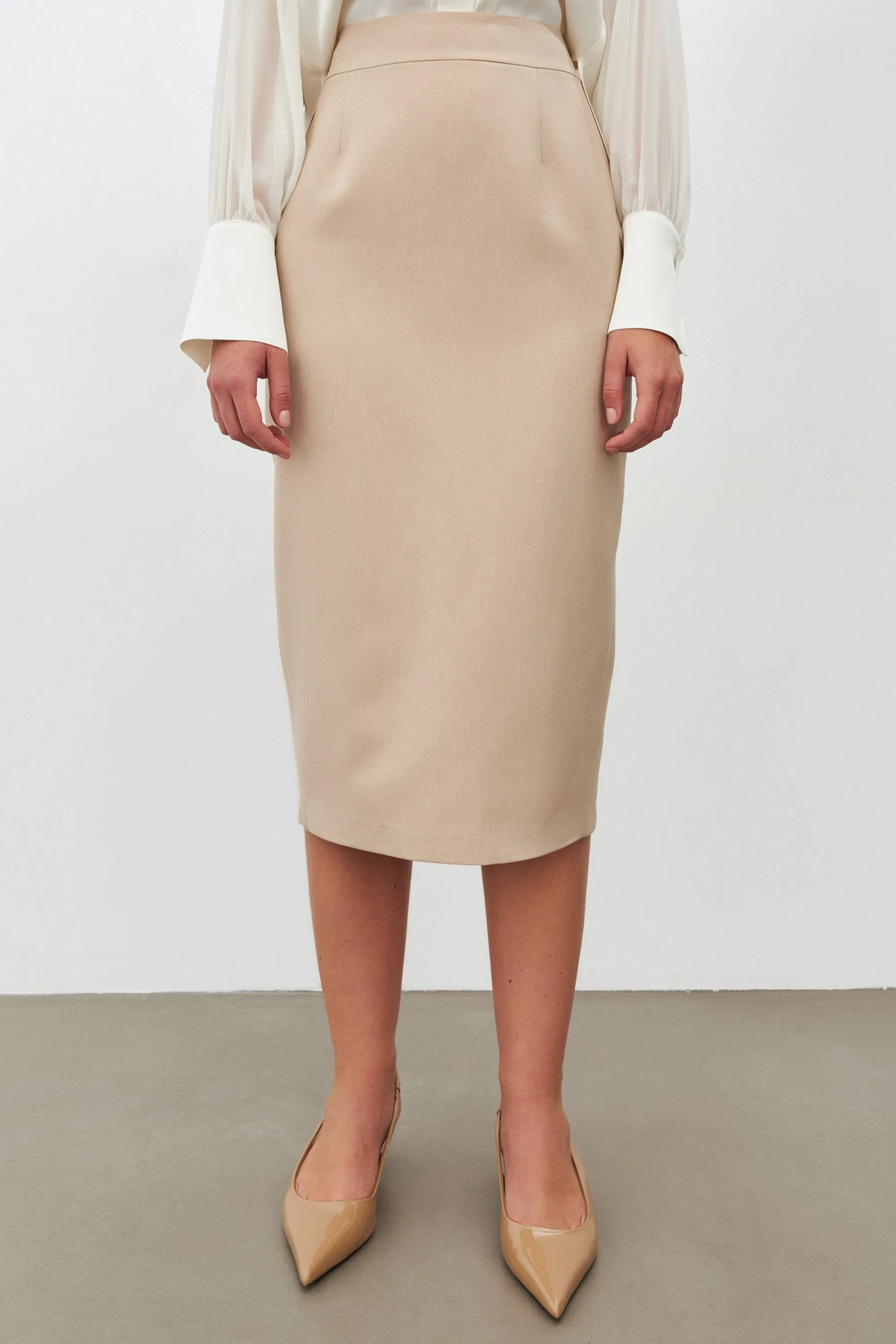 Setre High-Waisted Pencil Skirt Beige