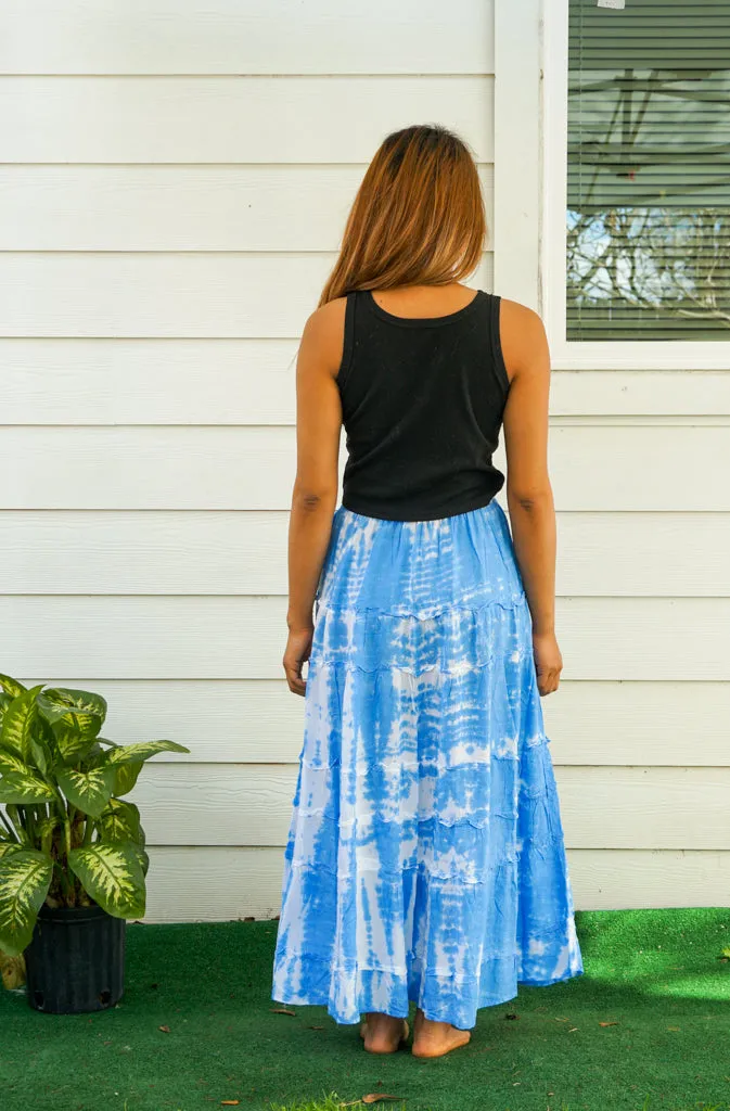 Shibori Hand Dyed Tiered Maxi Hippie Skirt