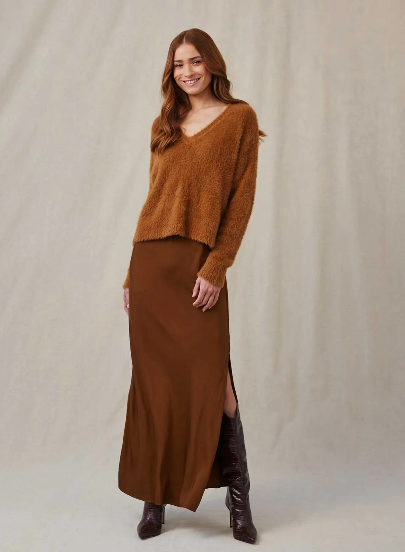 Side Slit Bias Maxi Skirt