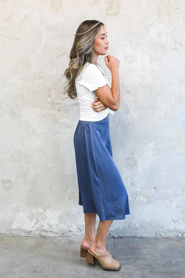 Silk Midi Skirt in Heritage Blue