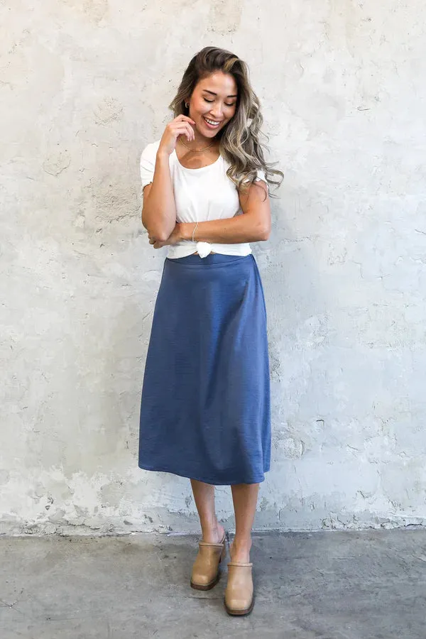 Silk Midi Skirt in Heritage Blue