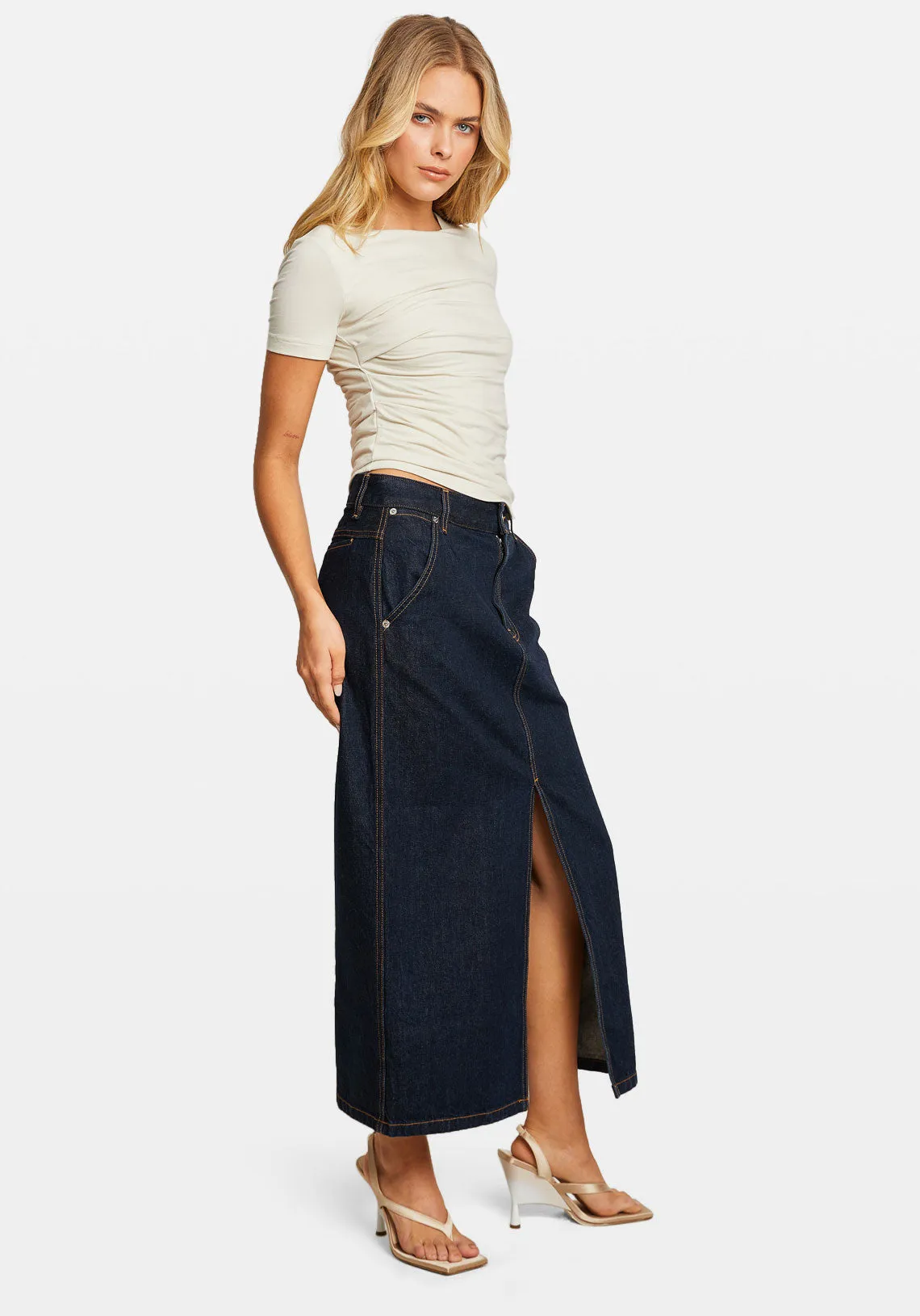 SLIT MIDI SKIRT INDIGO RINSE