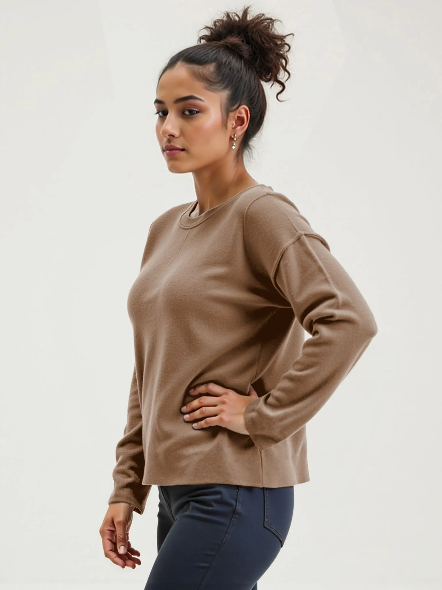 Solid Boat Neck Front Seam Knit Sweater