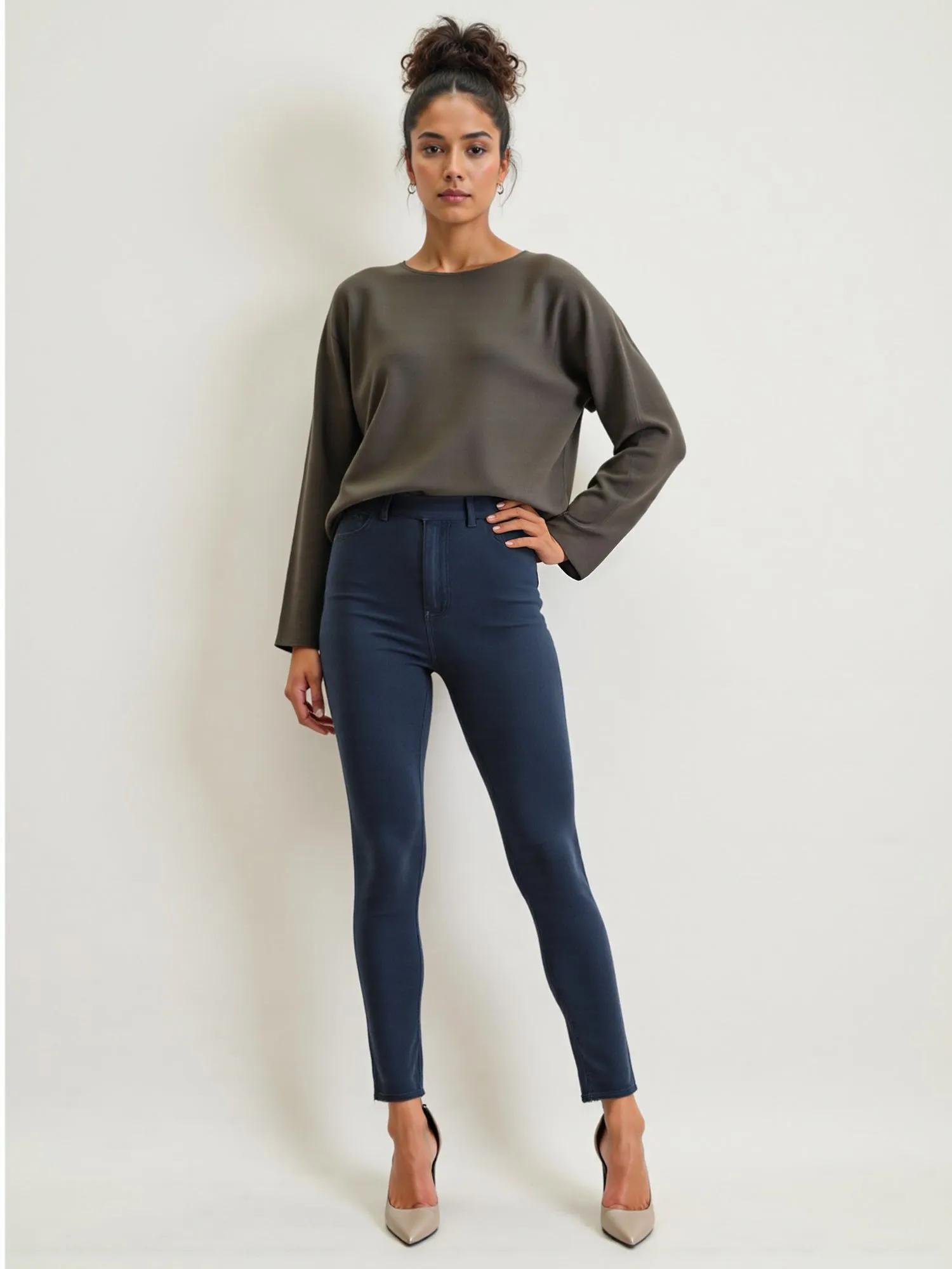 Solid Boat Neck Front Seam Knit Sweater