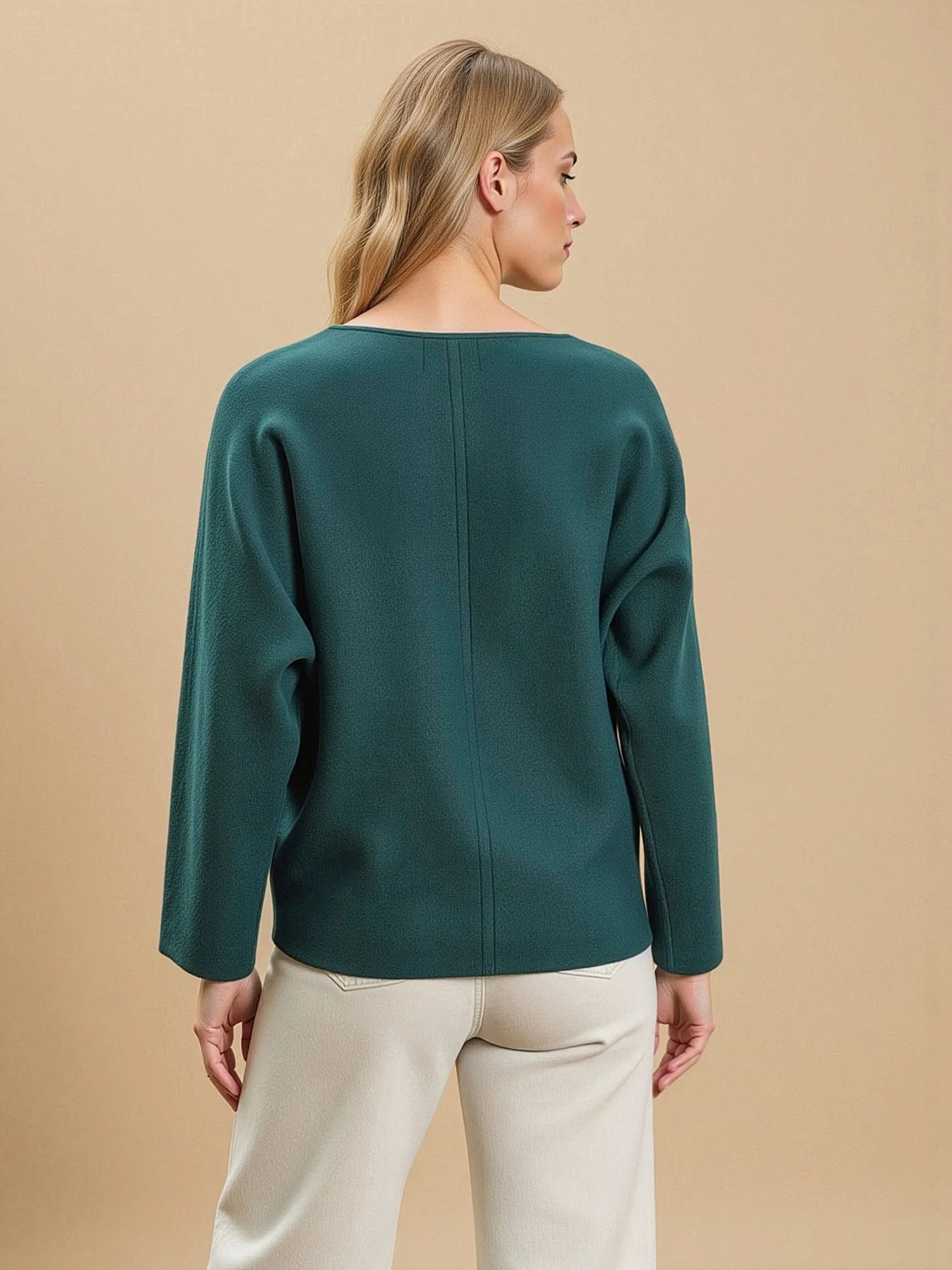 Solid Boat Neck Front Seam Knit Sweater