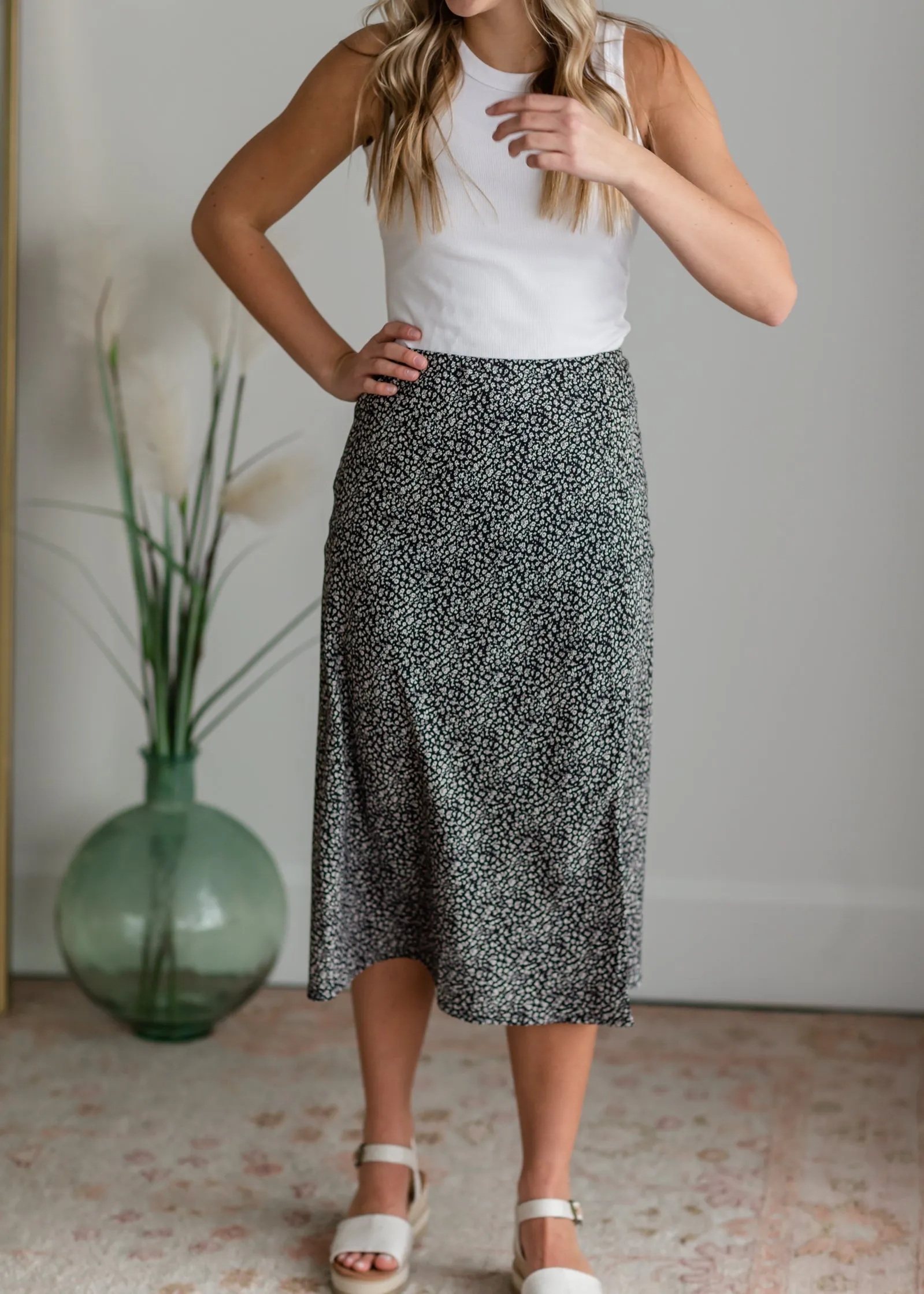 Tiny Floral Classic Midi Skirt - FINAL SALE