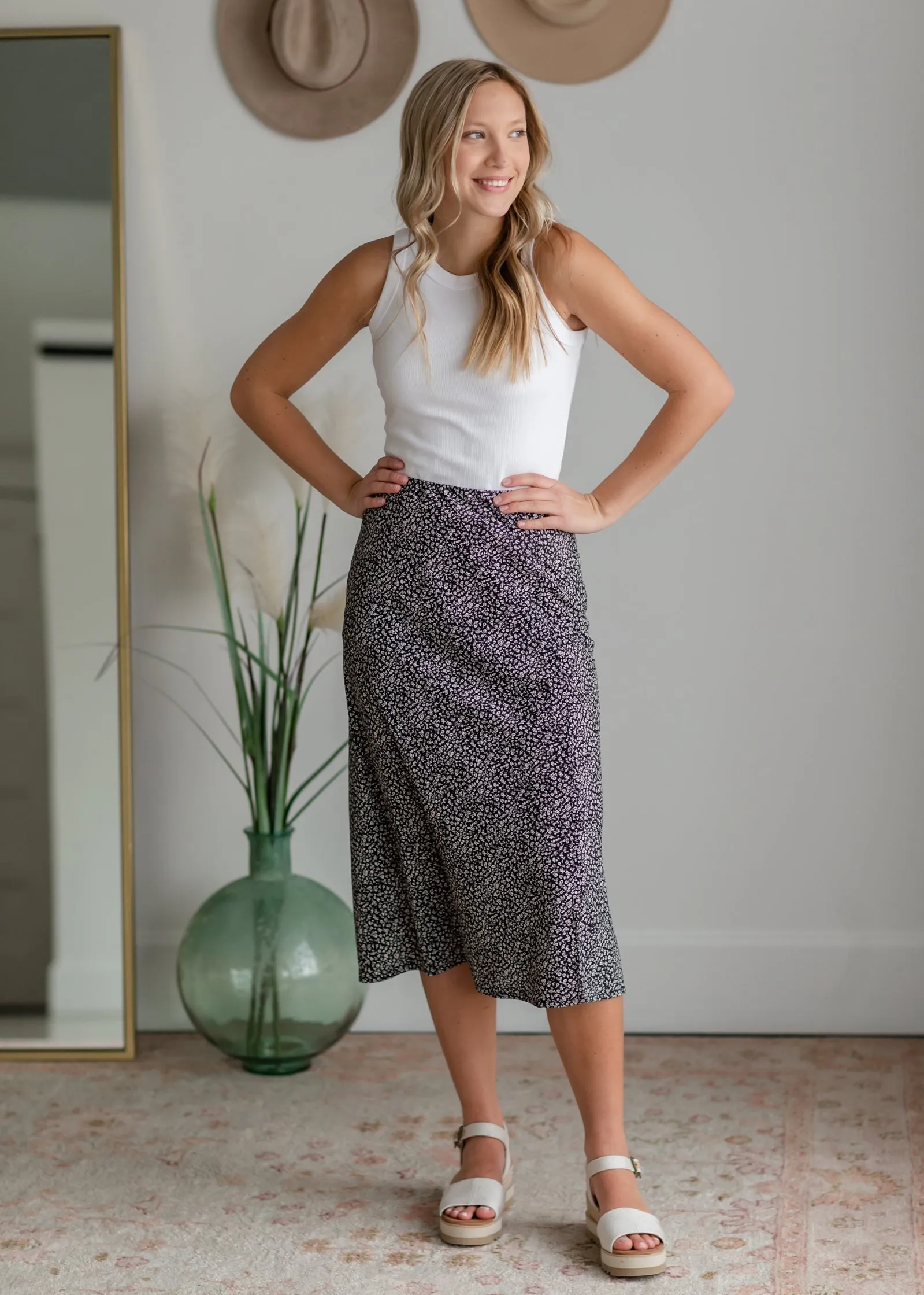 Tiny Floral Classic Midi Skirt - FINAL SALE