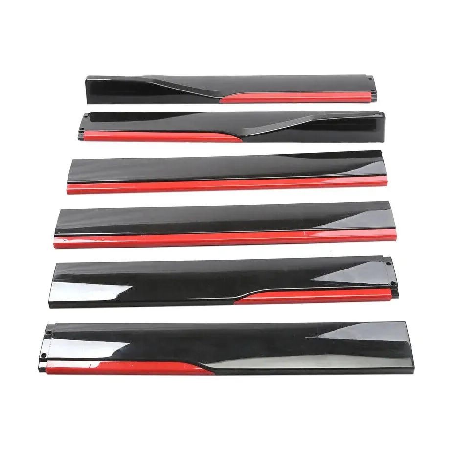 Universal 6-Piece Gloss Black With Red Trim Interlocking Side Skirts Extensions