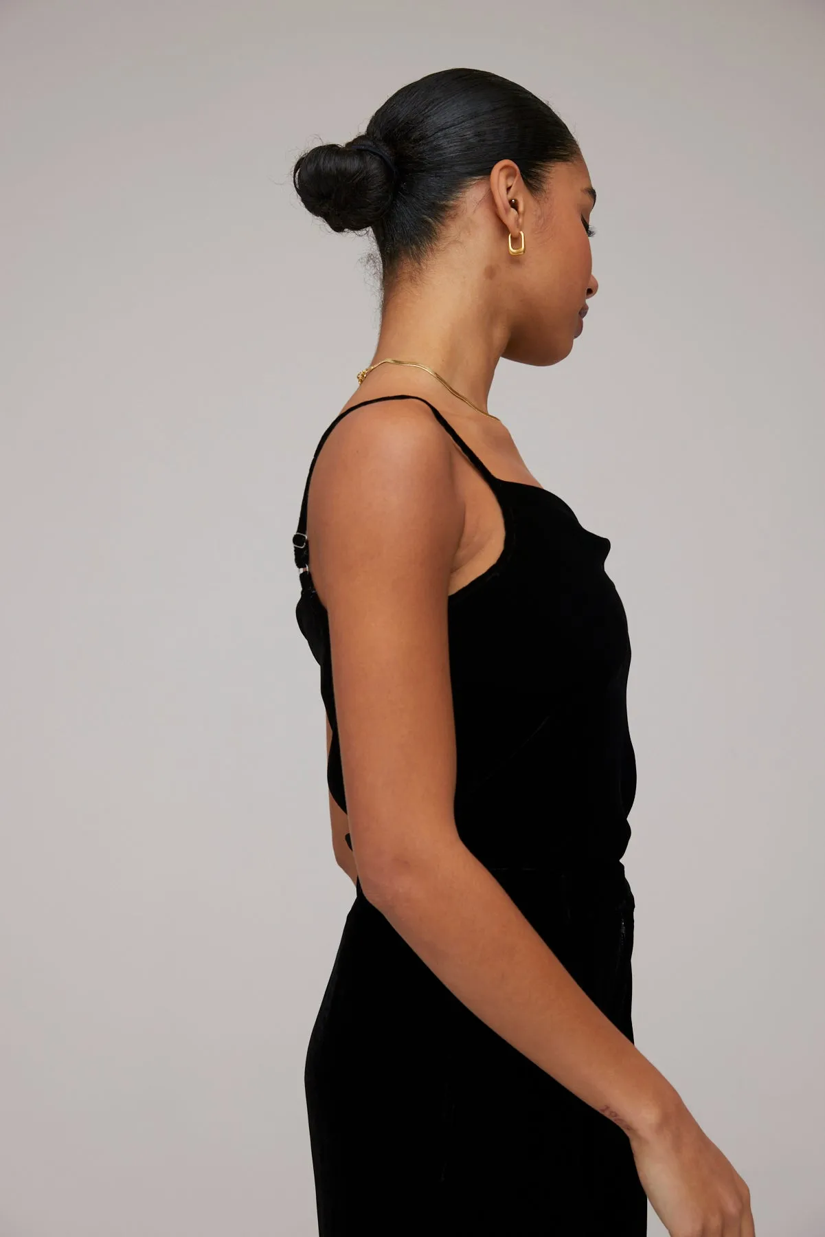 Velvet Cowl Neck Camisole - Black