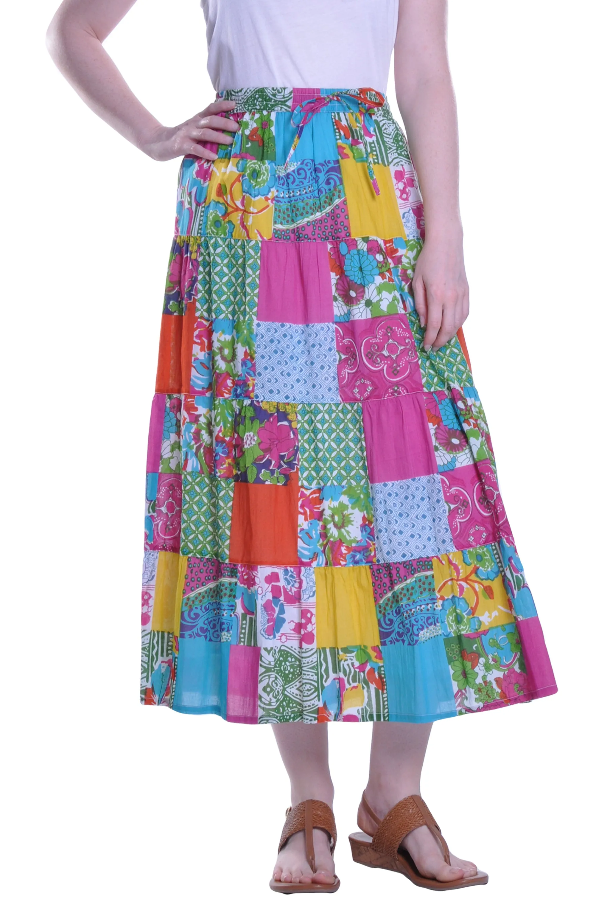 Vibrant Patchwork Tiered Maxi Skirt