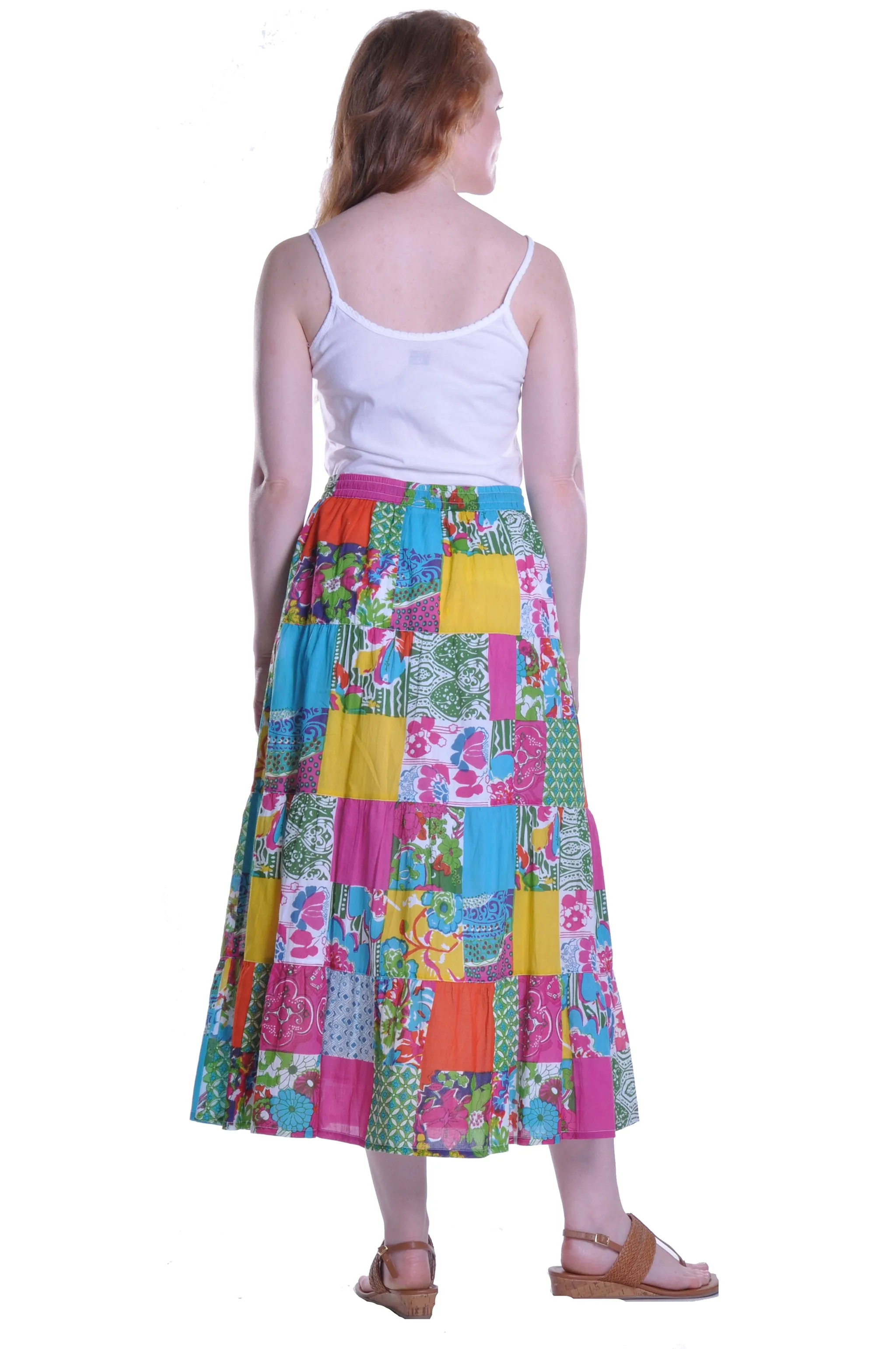 Vibrant Patchwork Tiered Maxi Skirt