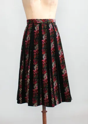 Vintage 1960s Floral Velveteen Pleated Skirt