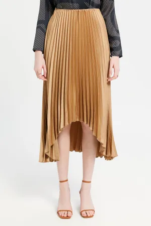 Women Beige Satin Pleated Skirt