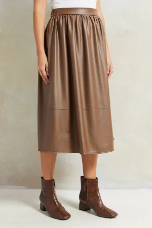 Women Brown Gathered Skirt