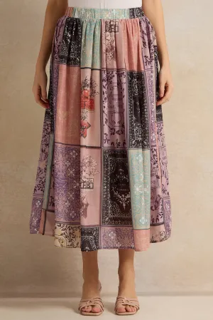 Women Purple Printed Gathered Skirt