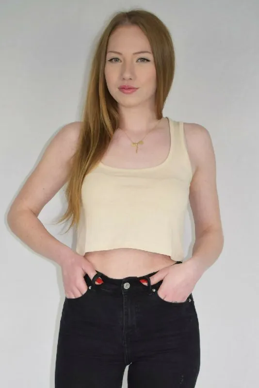 Women's Thick Straps U-Neck Crop Top in Pastel Yellow