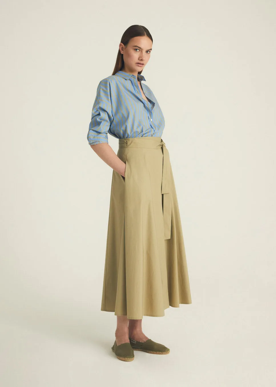 Wrap Pleated Midi Skirt - Cafe